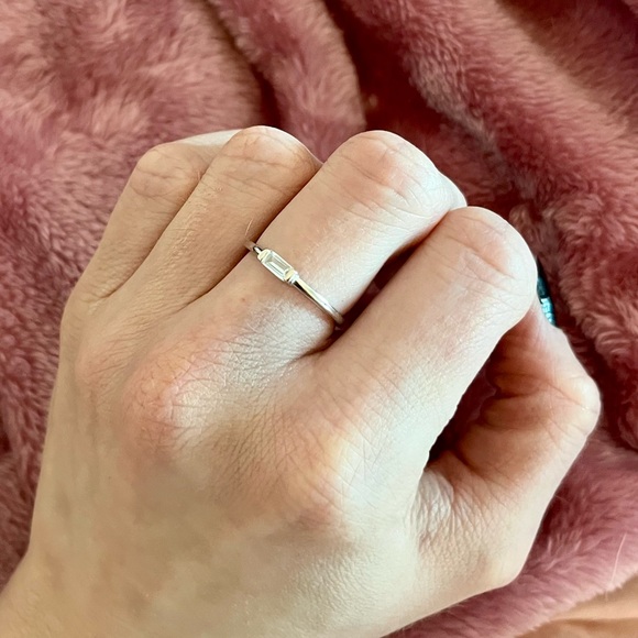 Minimalist Emerald Cut Gem Rectangle Sterling Silver Stacking Ring - Picture 5 of 15